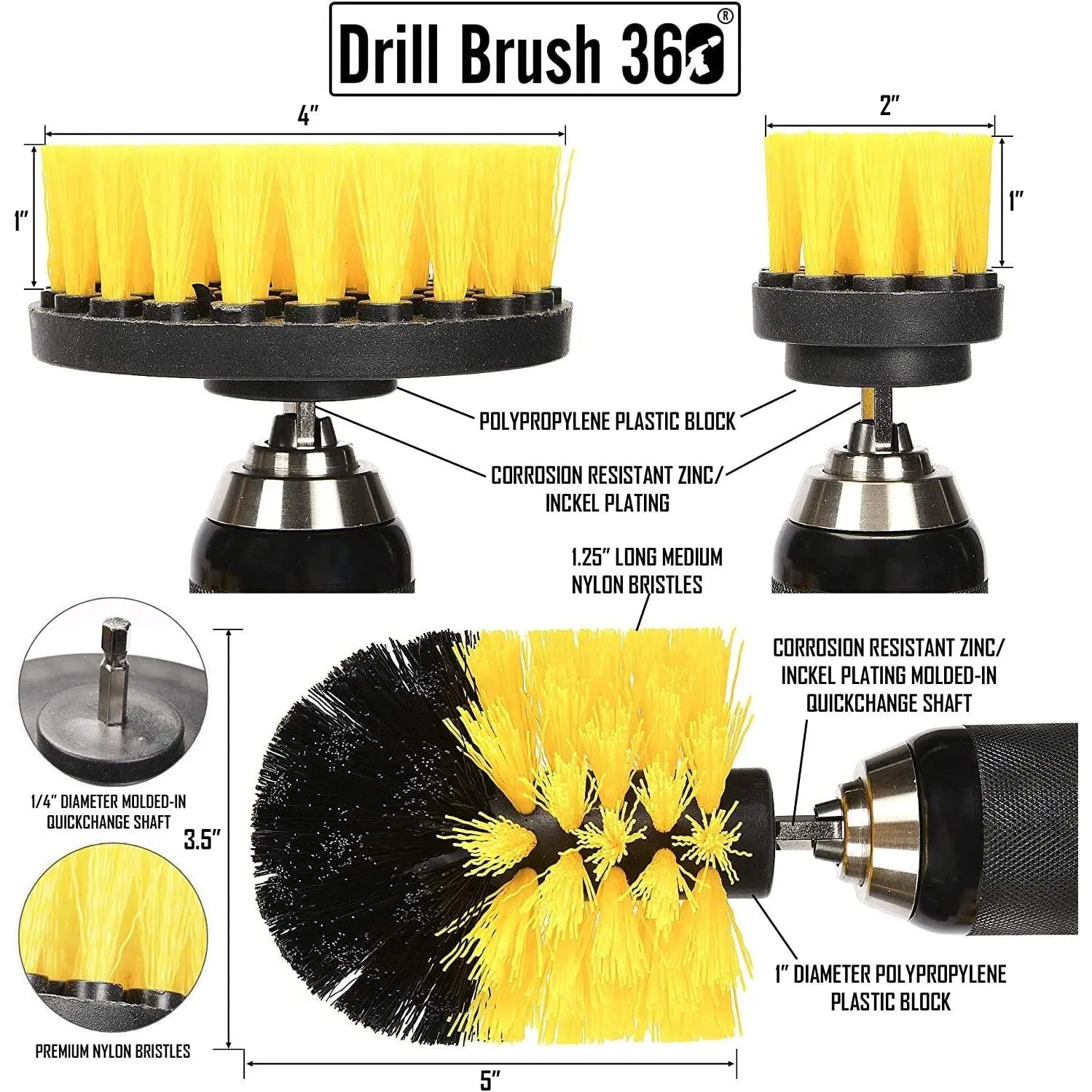 3 Piece Scrub Brush Set 1/4"