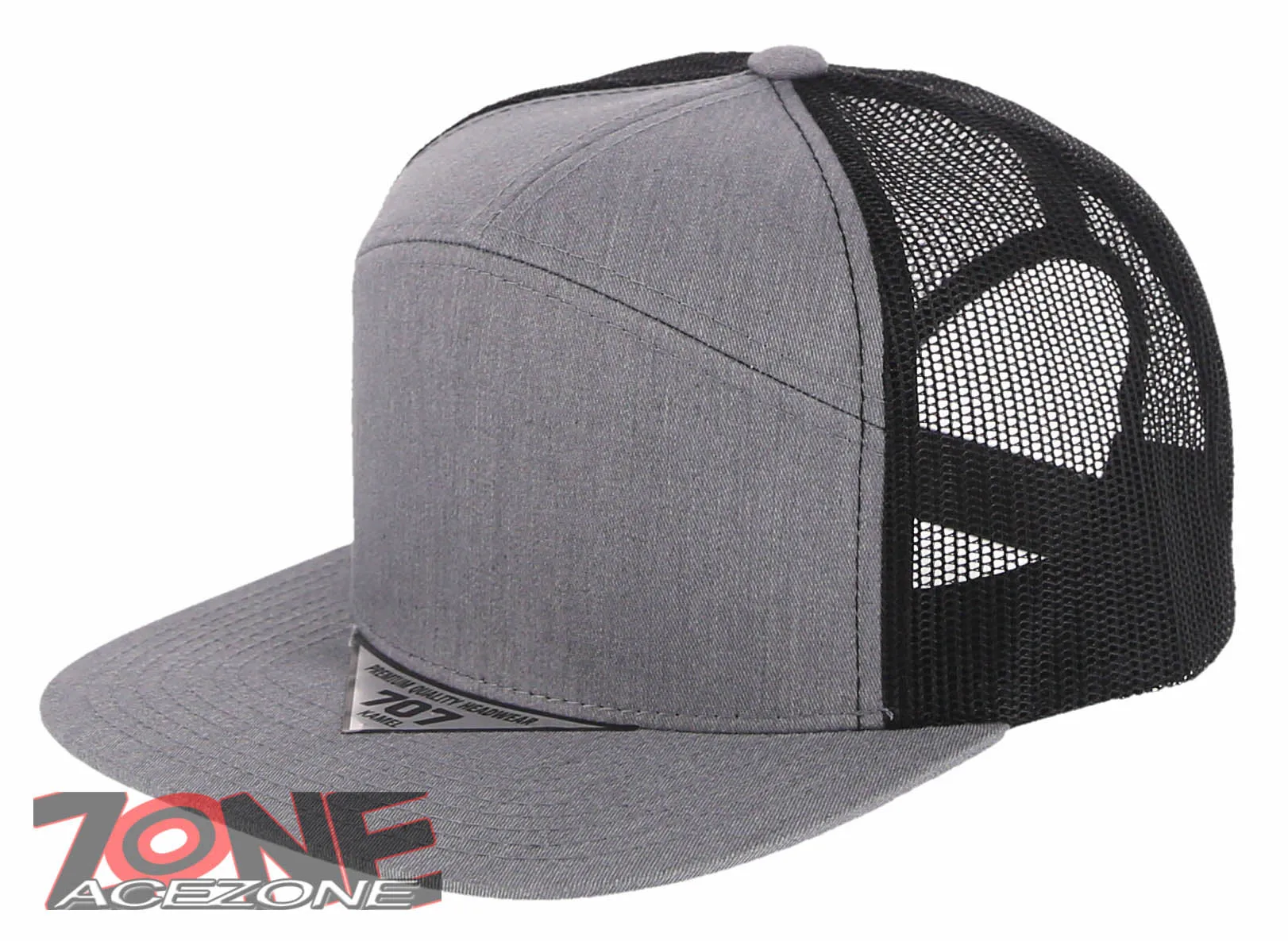 7 PANEL FLAT BILL SNAPBACK TRUCKER BASEBALL CAP HAT LIGHT GRAY