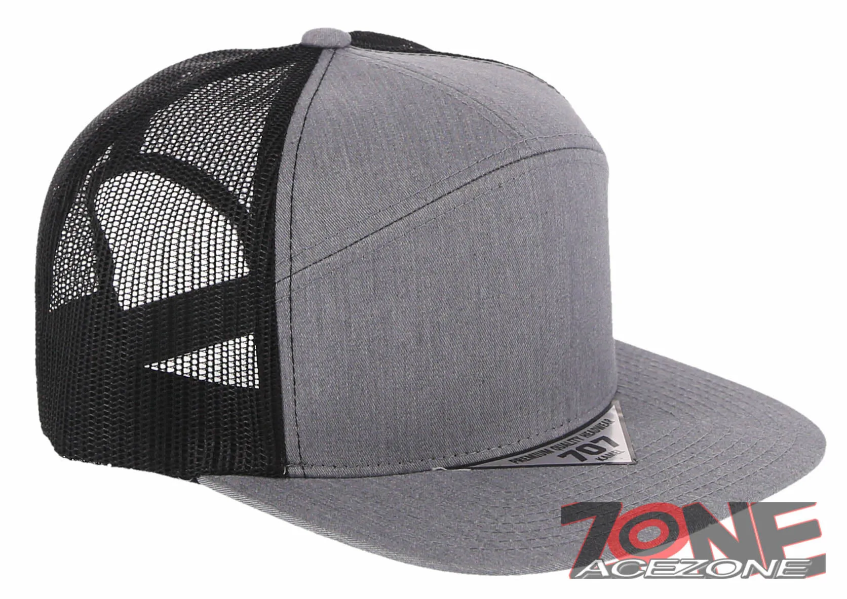 7 PANEL FLAT BILL SNAPBACK TRUCKER BASEBALL CAP HAT LIGHT GRAY