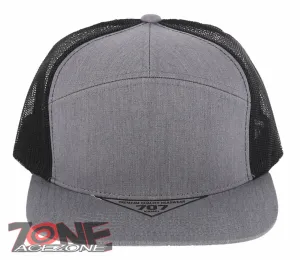 7 PANEL FLAT BILL SNAPBACK TRUCKER BASEBALL CAP HAT LIGHT GRAY