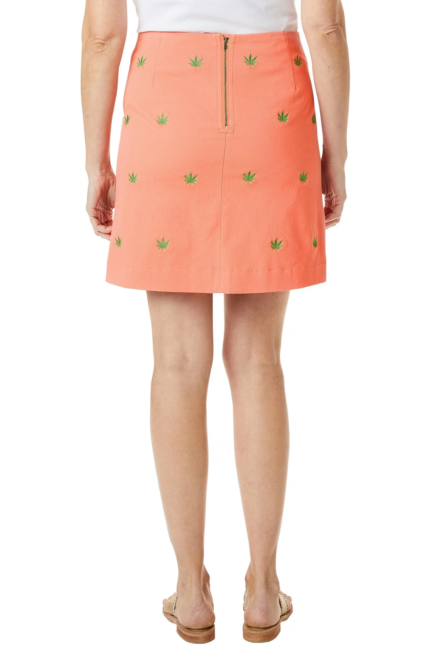 Ali Skirt Stretch Twill Coral with Pot Leaf
