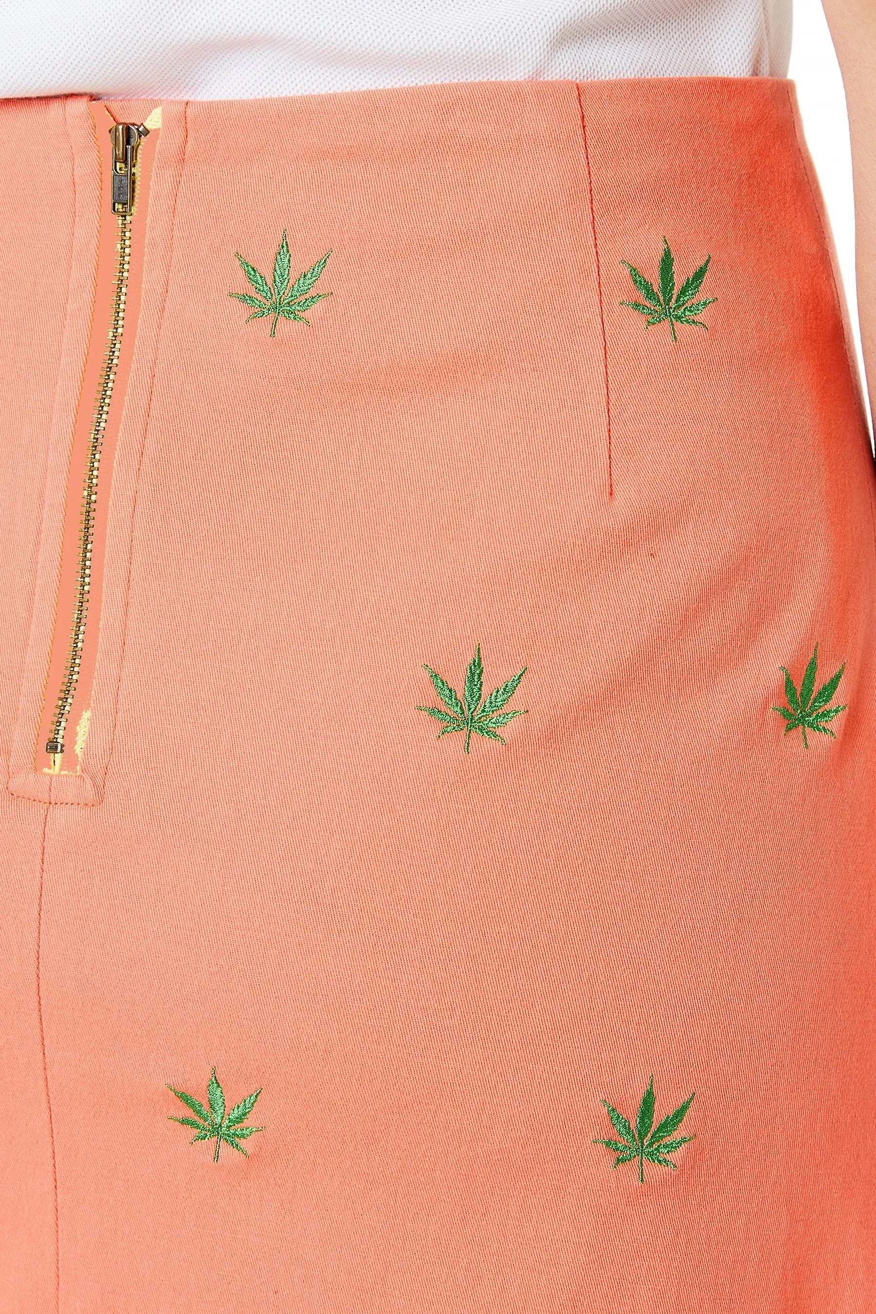 Ali Skirt Stretch Twill Coral with Pot Leaf