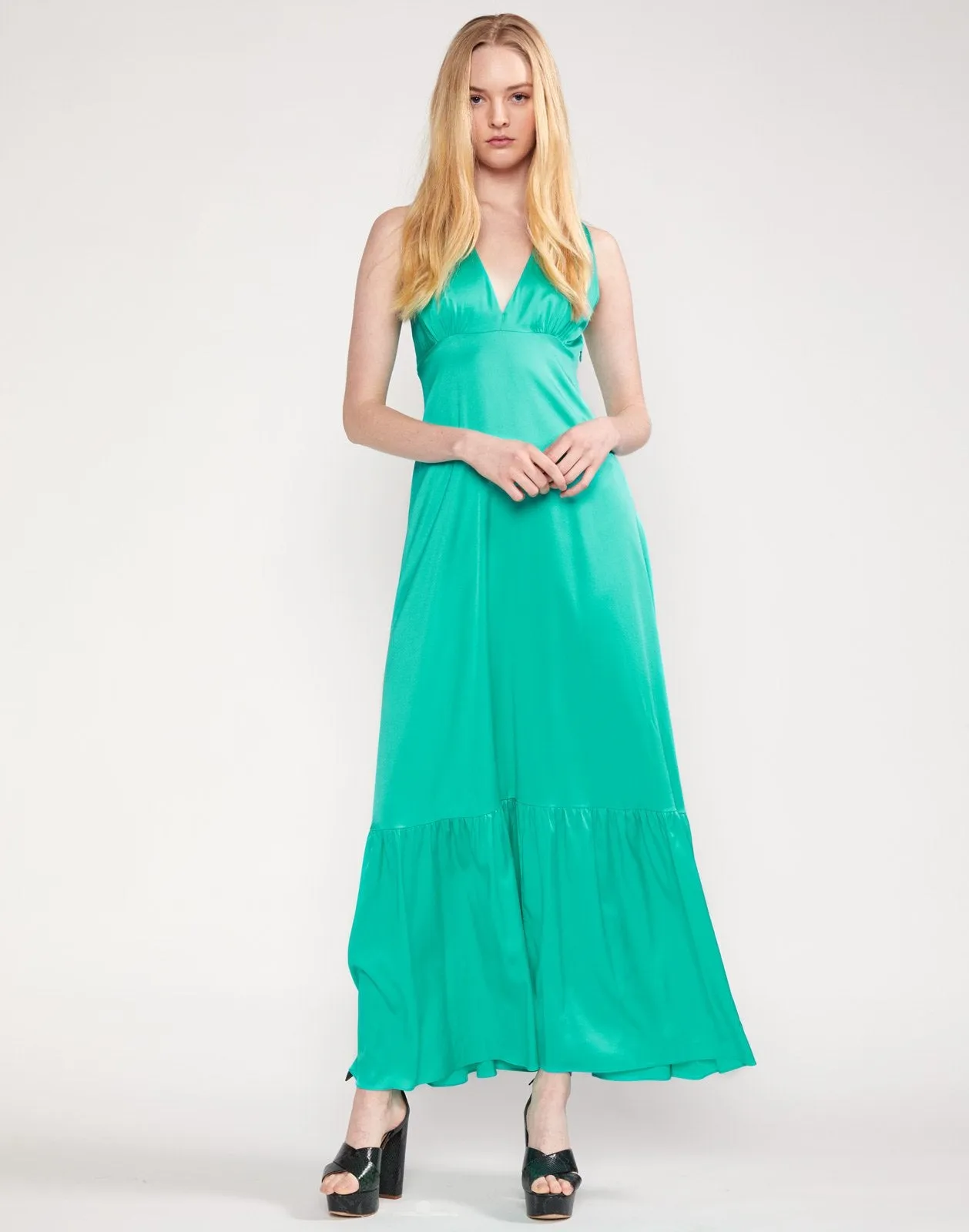 Asher V Neck Flounce Maxi Dress