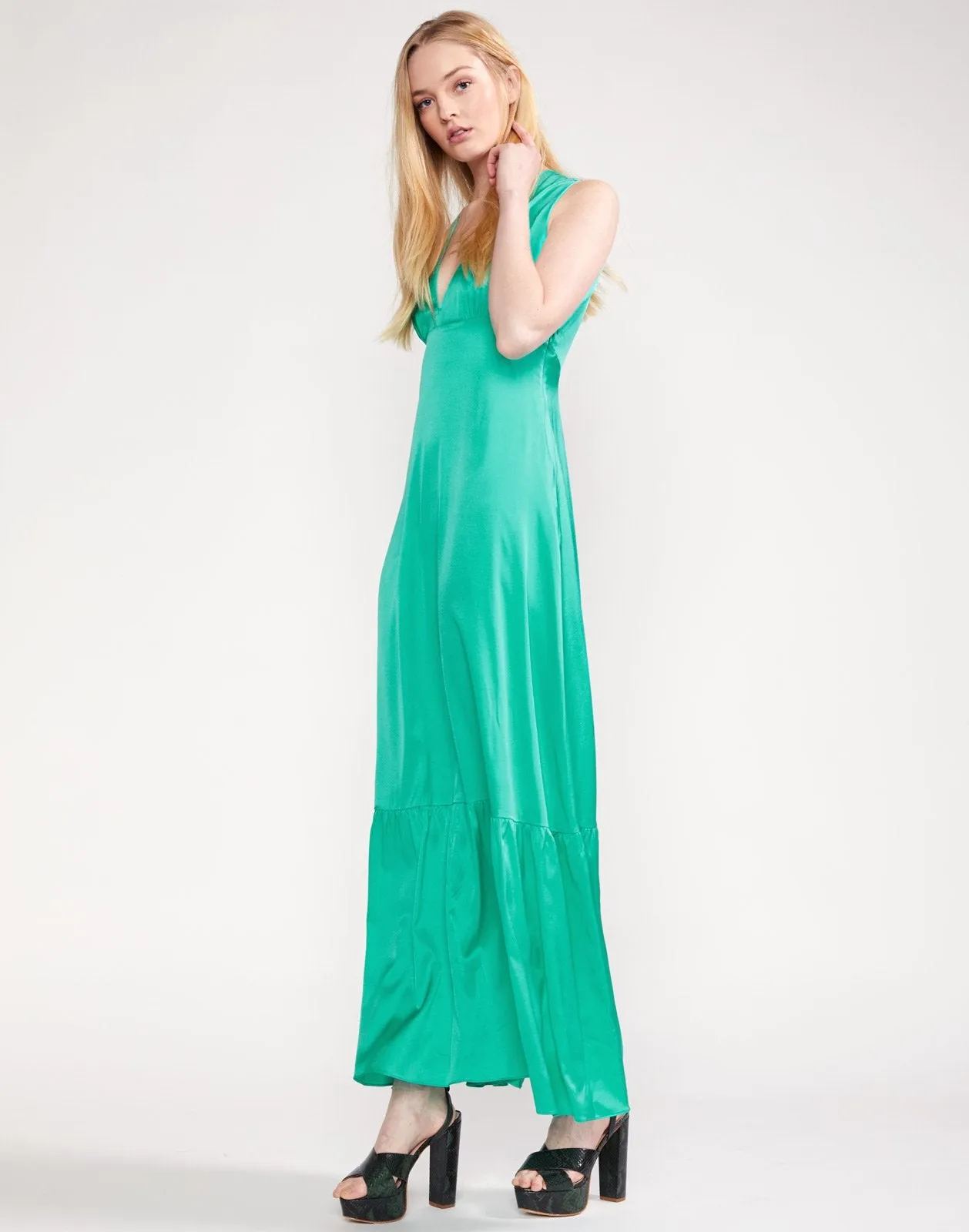 Asher V Neck Flounce Maxi Dress