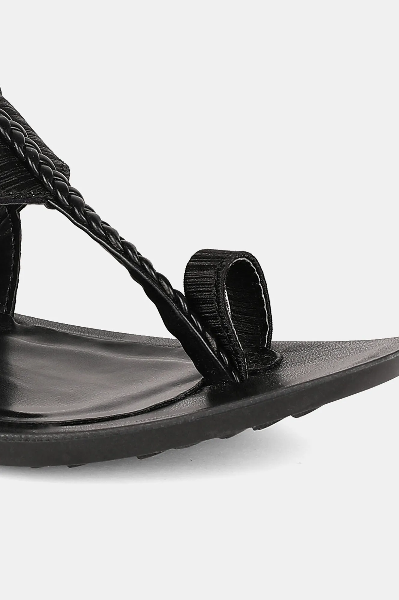 Aurelia Black Textured Almond Toe Flat-Zdarlene