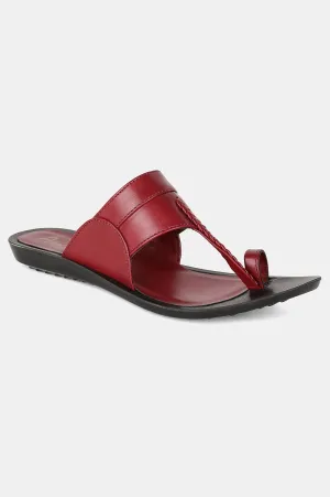Aurelia Burgundy Woven Design Almond Toe Flat-Zdarlene