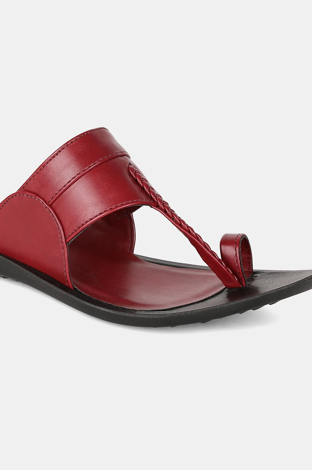 Aurelia Burgundy Woven Design Almond Toe Flat-Zdarlene