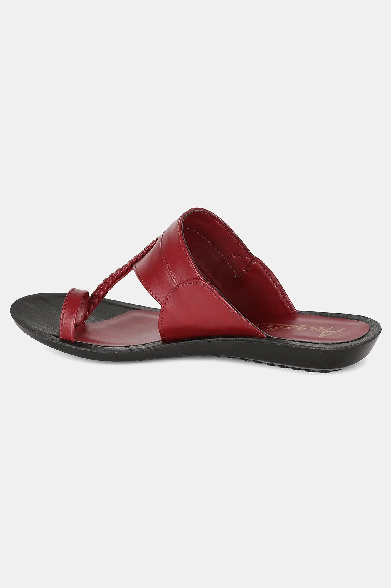 Aurelia Burgundy Woven Design Almond Toe Flat-Zdarlene