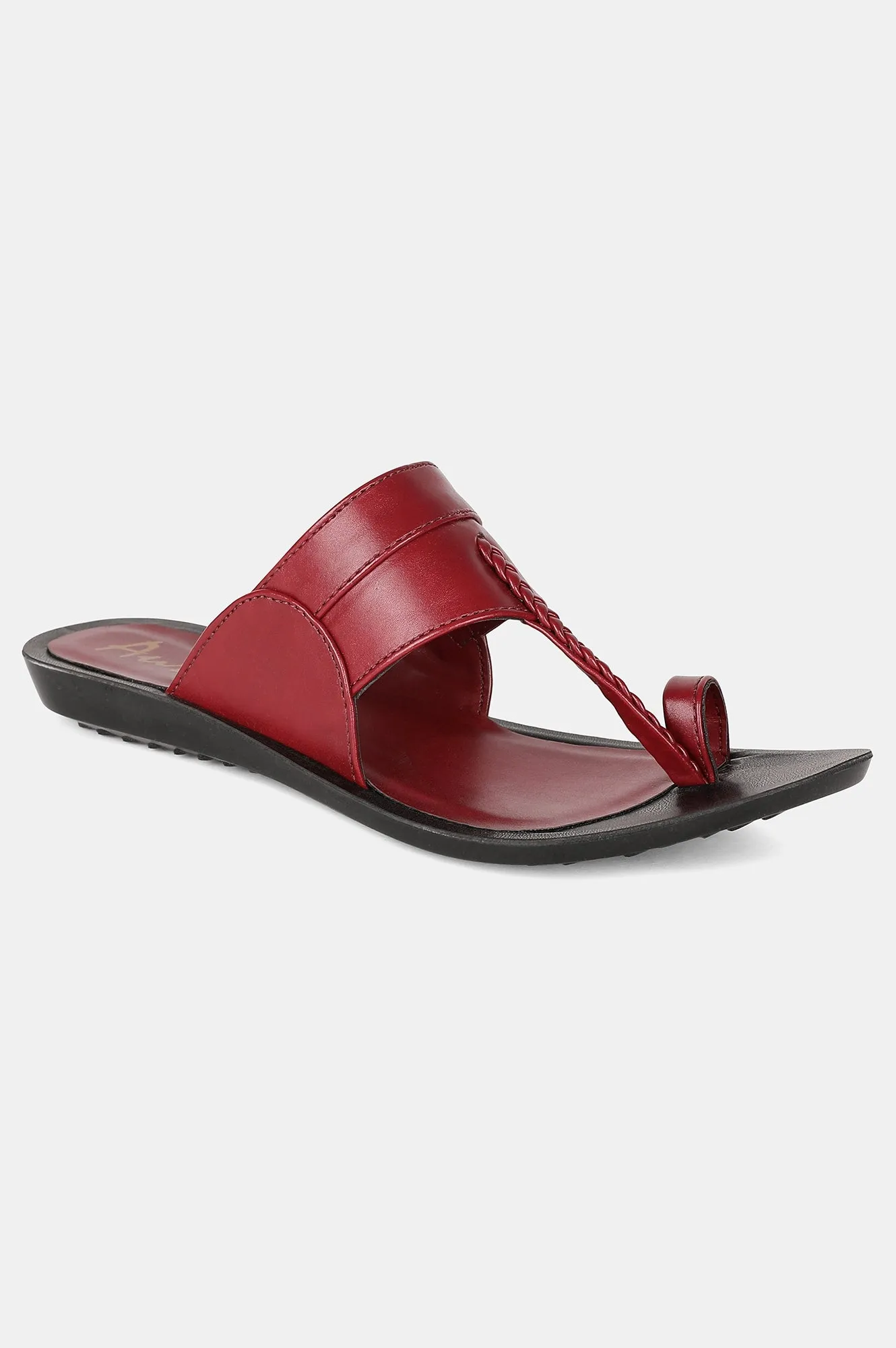 Aurelia Burgundy Woven Design Almond Toe Flat-Zdarlene