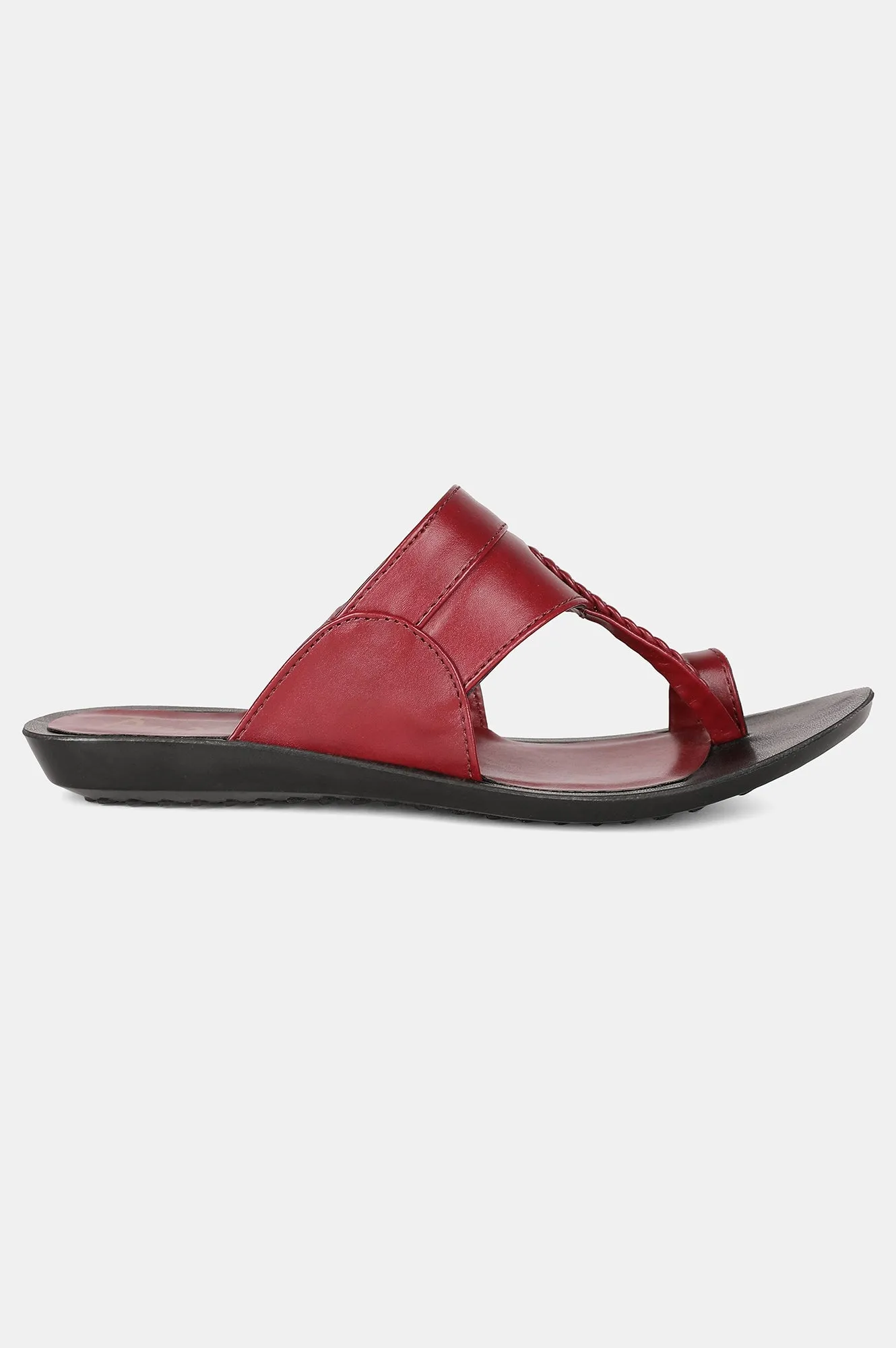 Aurelia Burgundy Woven Design Almond Toe Flat-Zdarlene