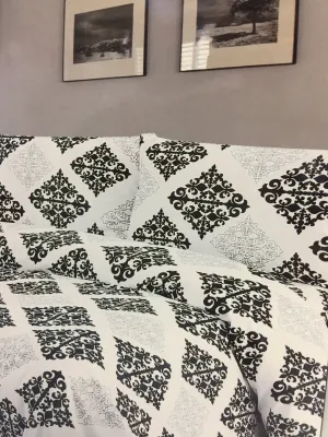 Bamboo Essence 1800 Wrinkle Free, Fade Resistant Black/Grey print Full/Double Deep Pocket Sheet Set! Fits Mattresses Up To 18 Inches!
