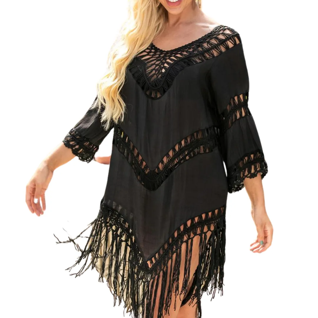 Bathing Suit 3/4 Cover Up - Black