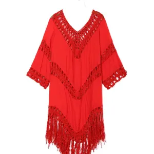 Bathing Suit 3/4 Cover Up - Red