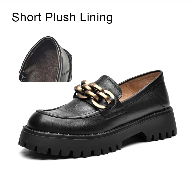 BeauToday Platform Loafers Women Genuine Cow Leather 2023 Fashion Metal Chain Slip on Female Official Flats Handmade J27748