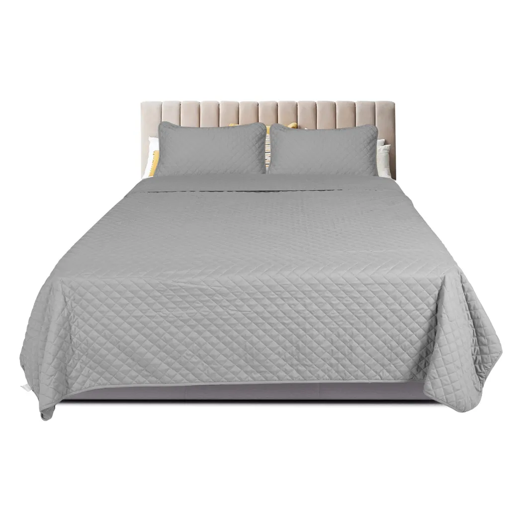 Bedspread Coverlet Set Quilted Comforter Soft Pillowcases King Grey