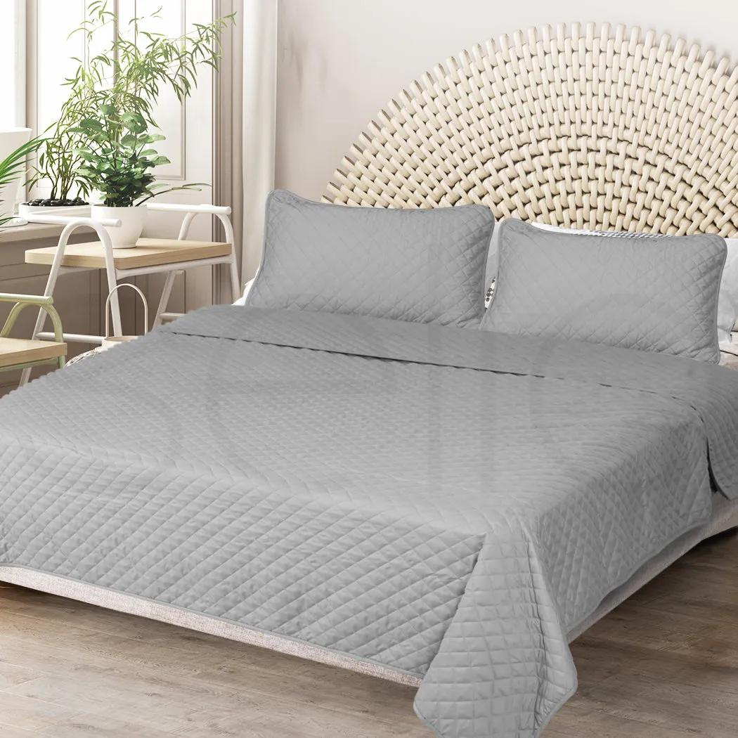 Bedspread Coverlet Set Quilted Comforter Soft Pillowcases King Grey