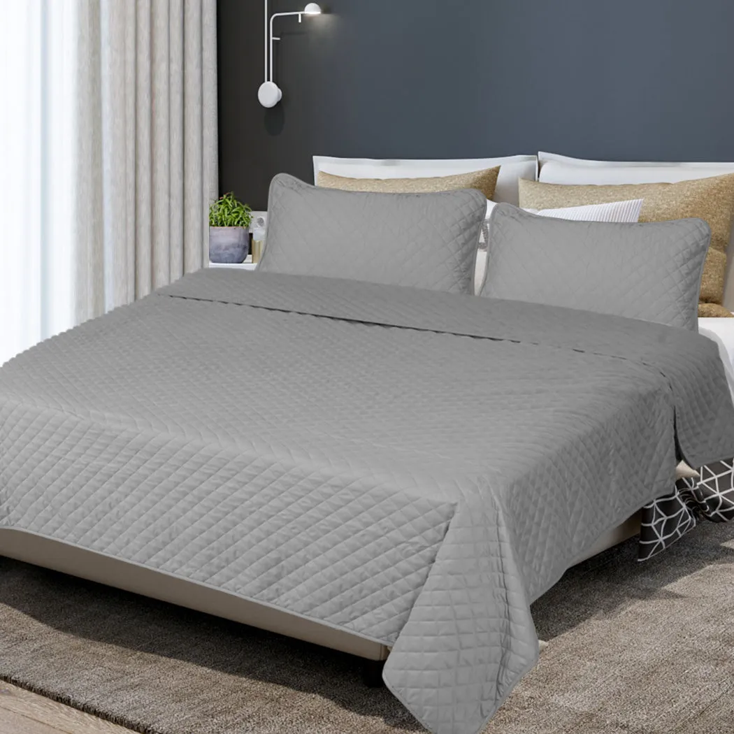 Bedspread Coverlet Set Quilted Comforter Soft Pillowcases King Grey