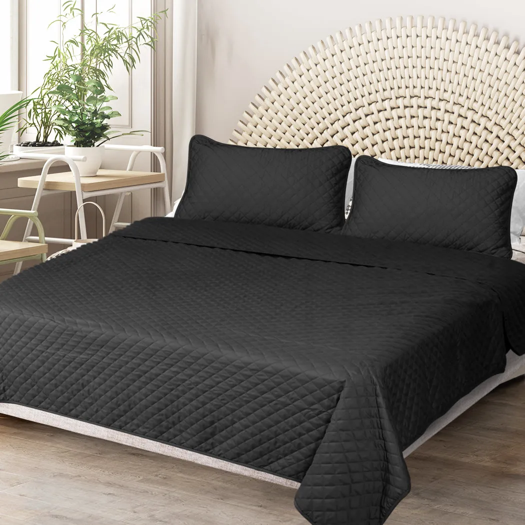 Bedspread Coverlet Set Quilted Comforter Soft Pillowcases Queen Dark Grey