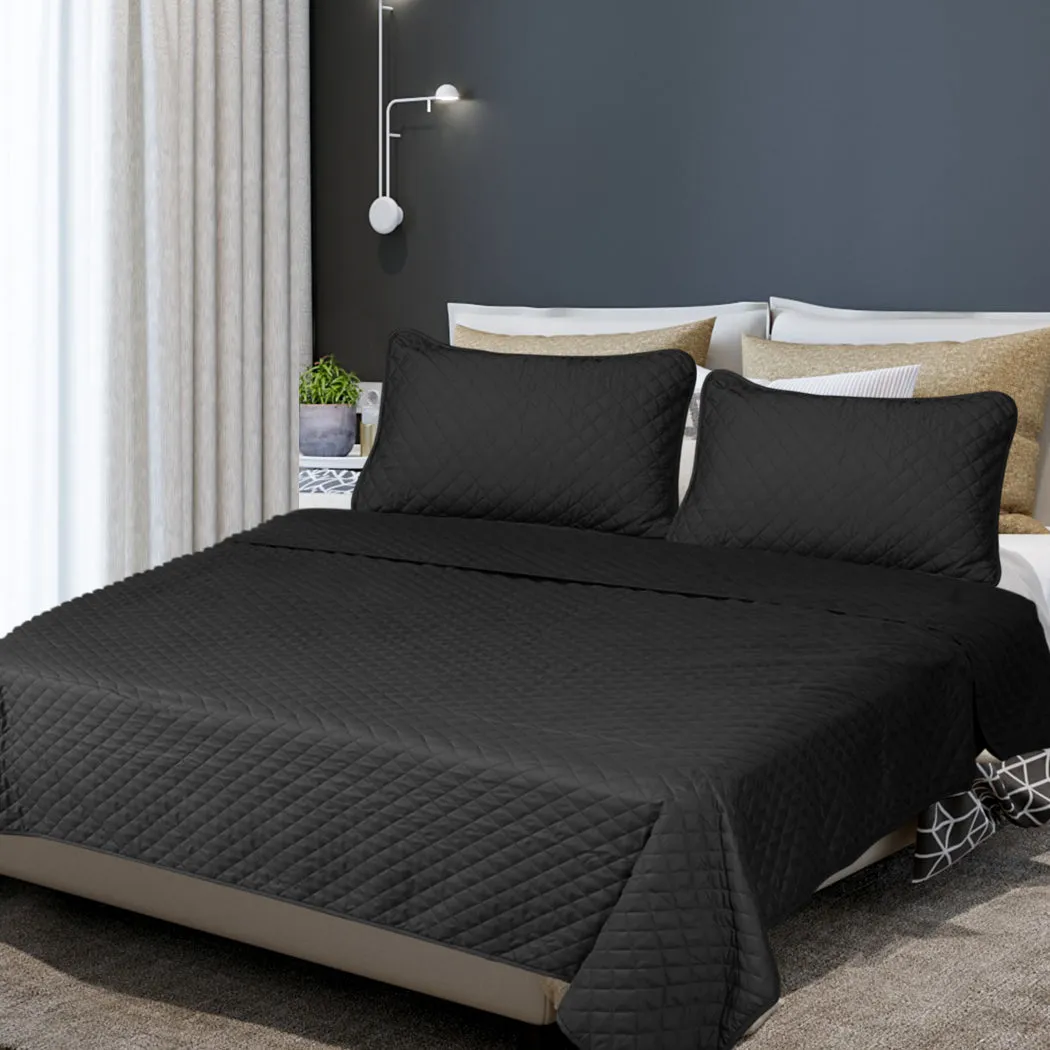Bedspread Coverlet Set Quilted Comforter Soft Pillowcases Queen Dark Grey
