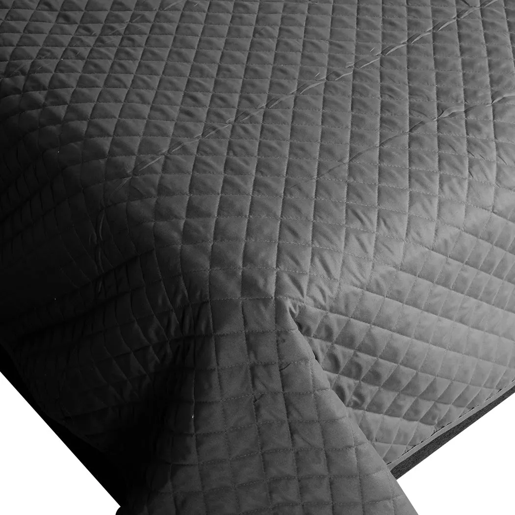 Bedspread Coverlet Set Quilted Comforter Soft Pillowcases Queen Dark Grey