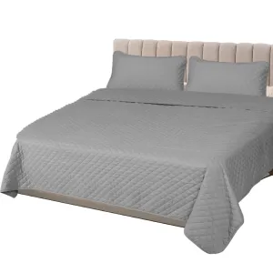 Bedspread Coverlet Set Quilted Comforter Soft Pillowcases Queen Grey