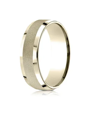 Benchmark 10k Yellow Gold 7mm Comfort-Fit High Polish Round Edge Cross Hatch Center Design Band, (4-15)