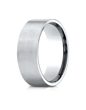 Benchmark 14K White Gold 8mm Comfort-Fit Satin-Finished Carved Design Wedding Band Ring (Sizes 4 - 15 )