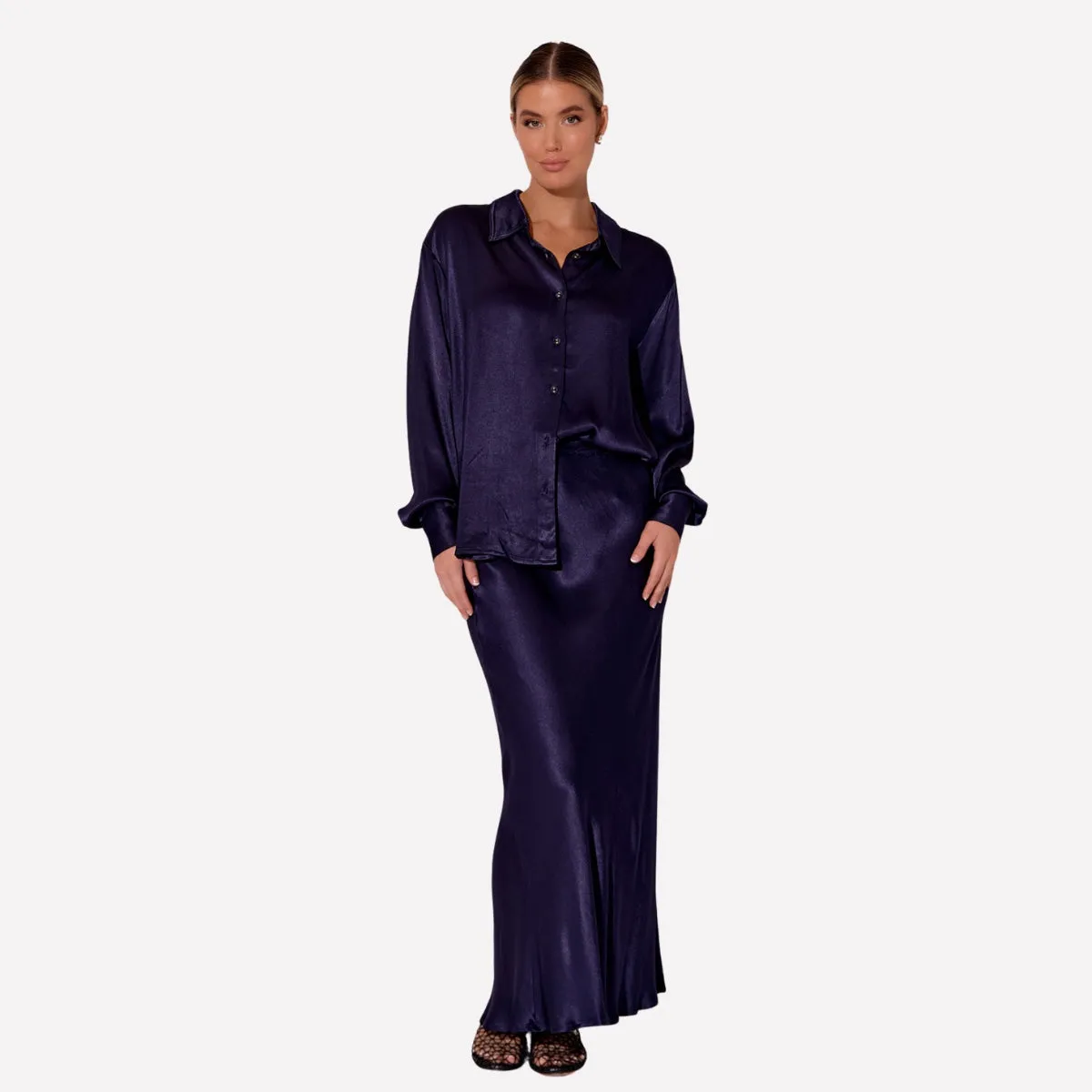 Bonnie Satin Skirt (Navy)