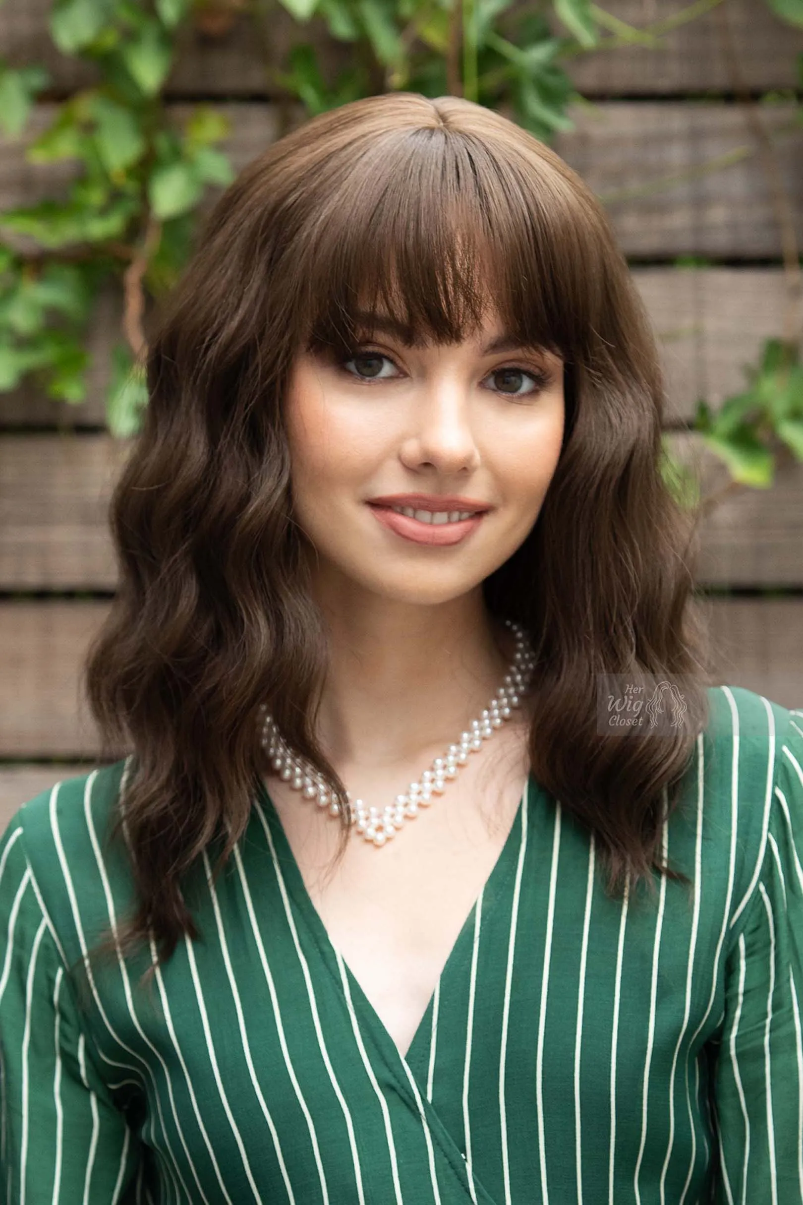 Brunette Dark Brown Wavy Synthetic Wig with Bangs Natalie