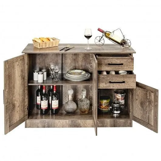 Buffet Storage Cabinet Kitchen Sideboard with 2 Drawers-Gray - Color: Gray