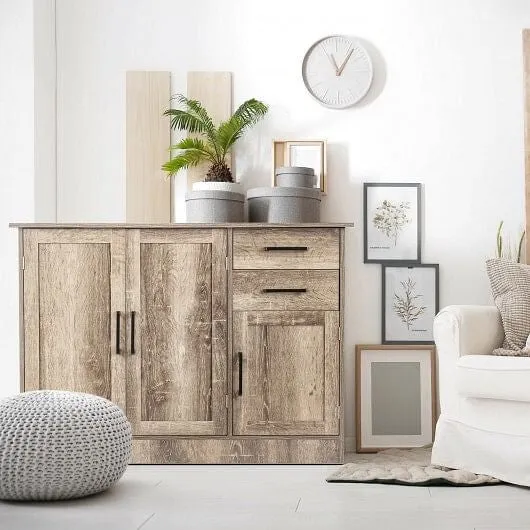 Buffet Storage Cabinet Kitchen Sideboard with 2 Drawers-Gray - Color: Gray