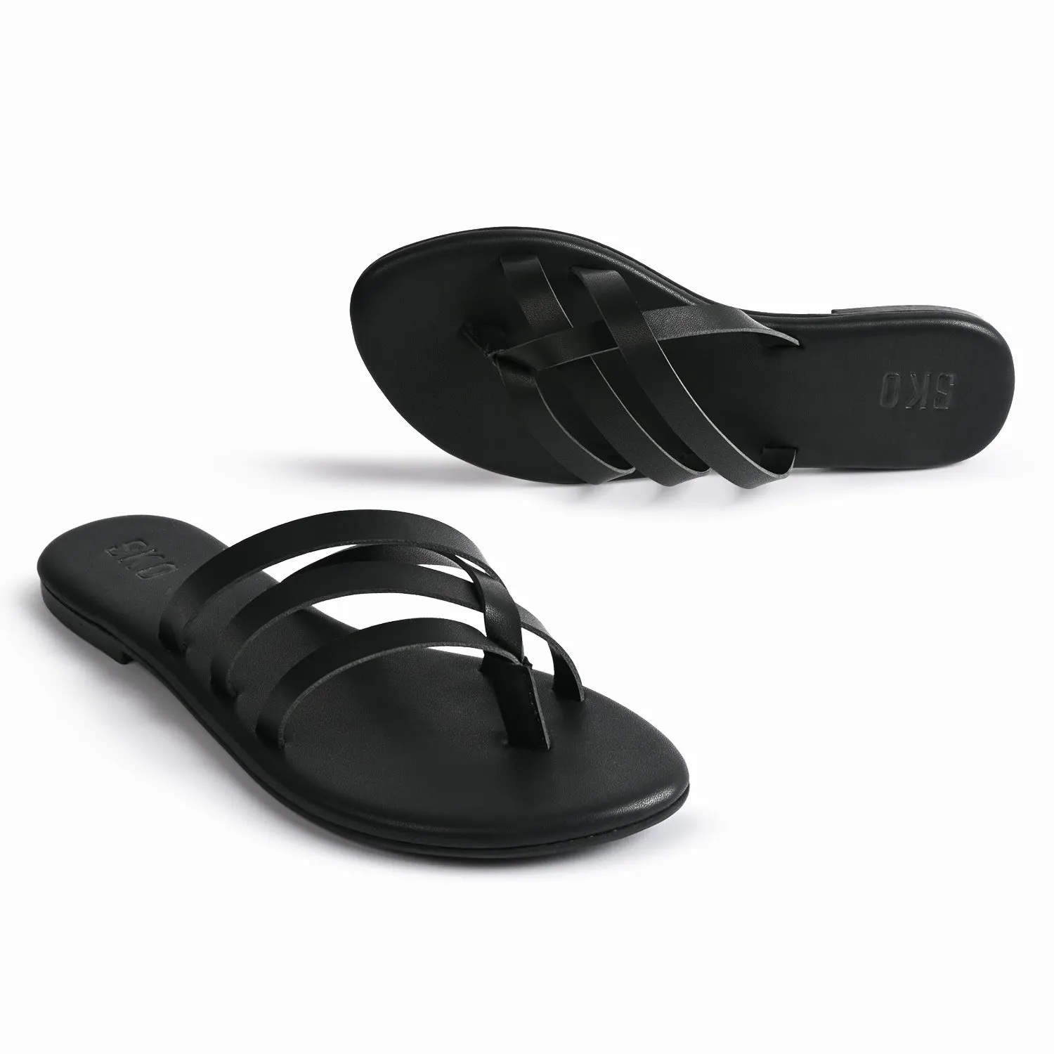 Capri Black Flat Sandals For Women