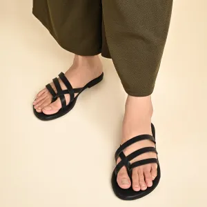 Capri Black Flat Sandals For Women