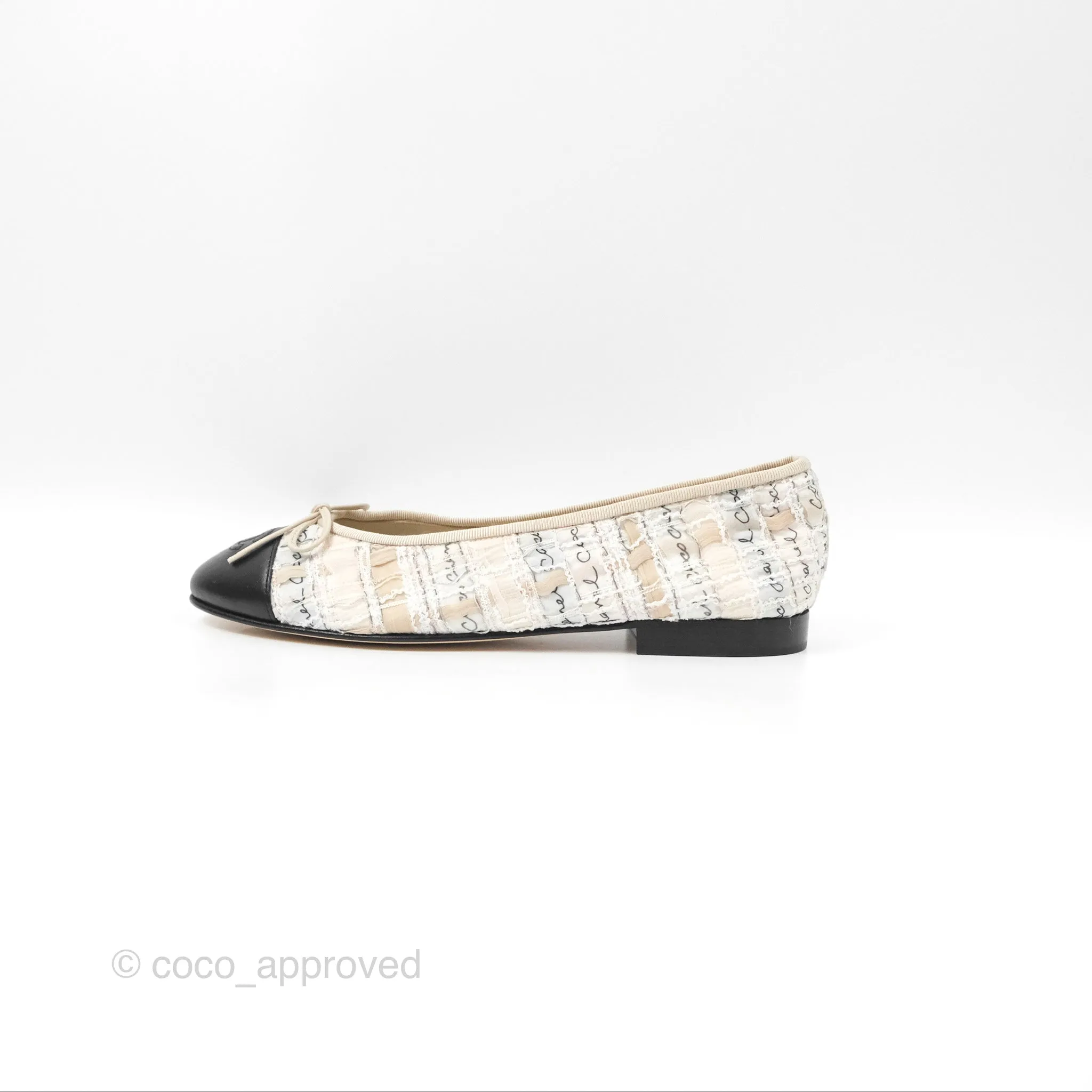 Chanel Ballerina Flats Light Pink/Black Fabric Size 38.5