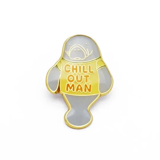 Chill Out Man Retro Style Manatee Enamel Pin