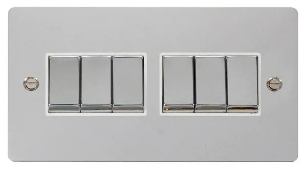 Click Define FPCH416WH Flat Plate 10AX Ingot 6-Gang 2-Way Plate Switch - Polished Chrome (White)