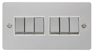 Click Define FPCH416WH Flat Plate 10AX Ingot 6-Gang 2-Way Plate Switch - Polished Chrome (White)