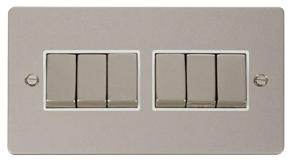 Click Define FPPN416WH Flat Plate 10AX Ingot 6-Gang 2-Way Plate Switch - Pearl Nickel (White)