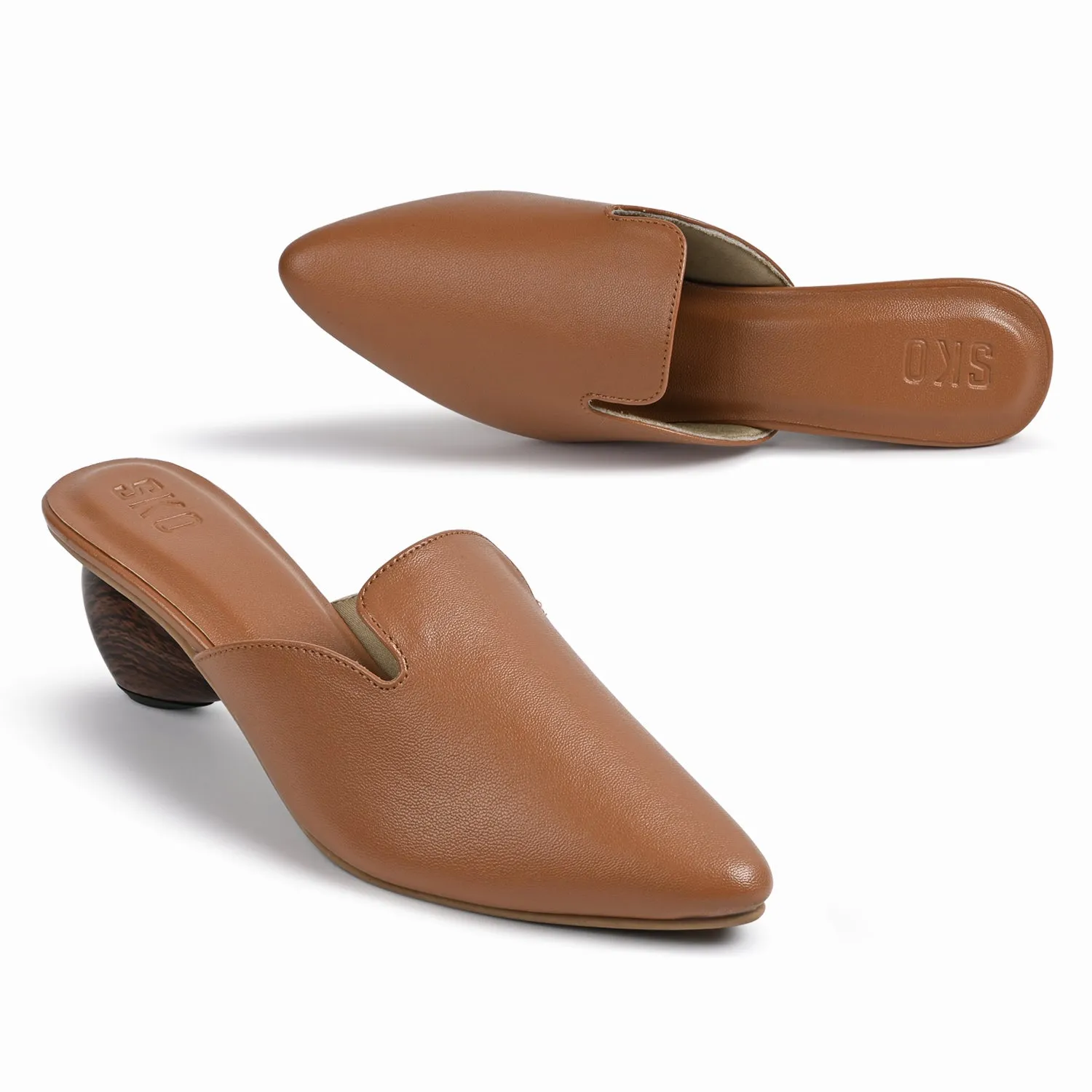 Cobble Tan Mule Heels For Women