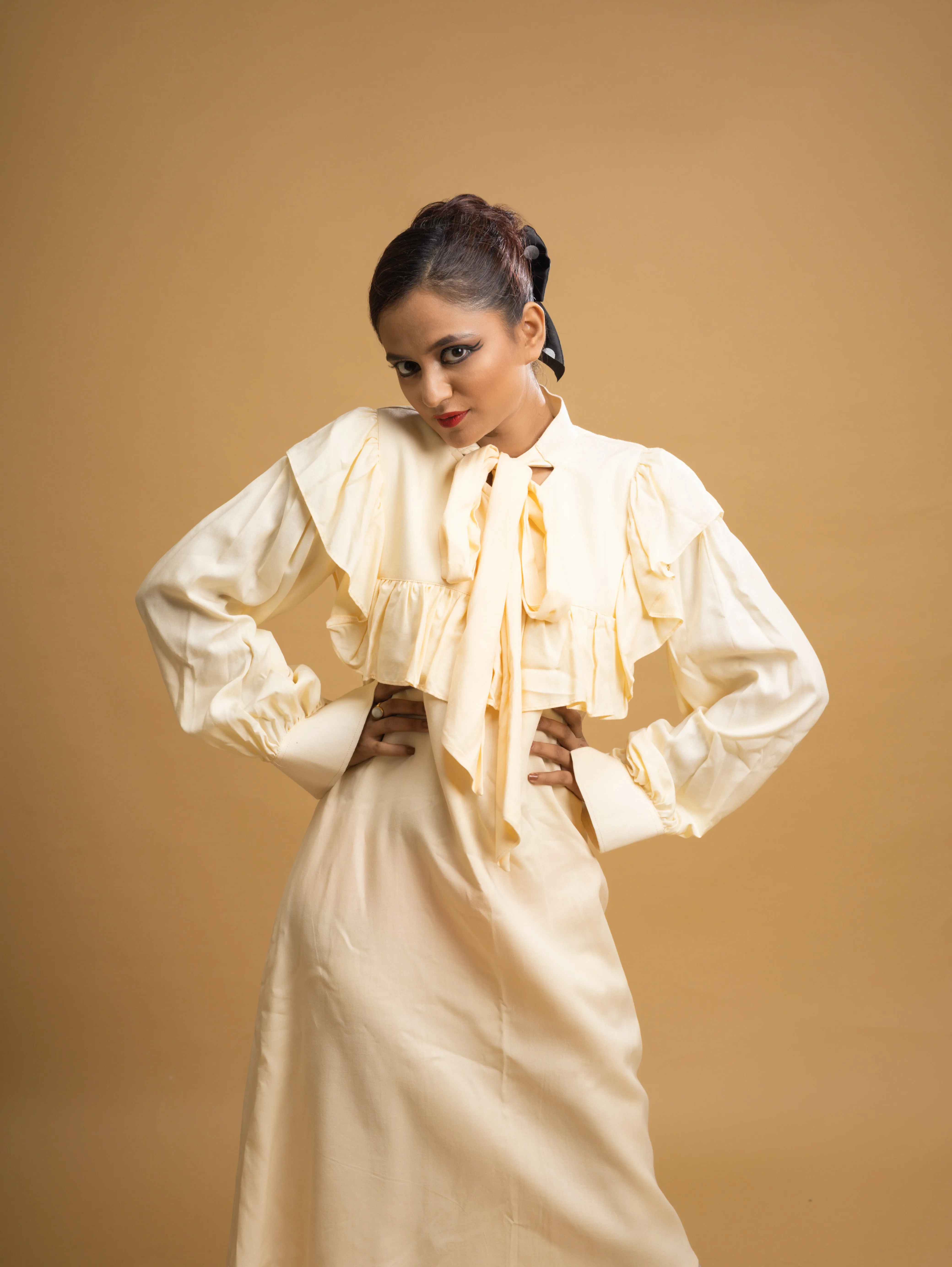 CREAM RUFFLE DRESS