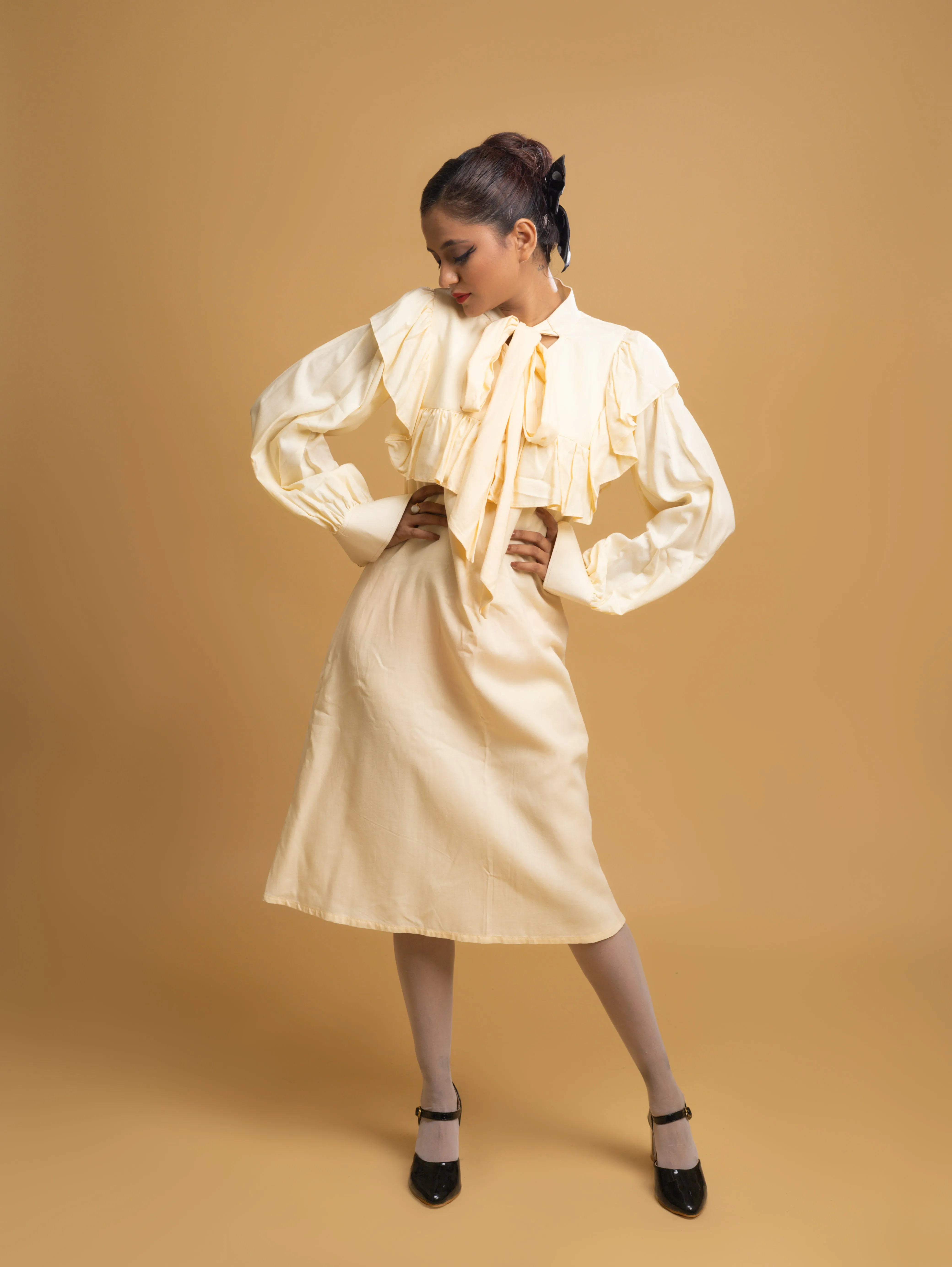 CREAM RUFFLE DRESS