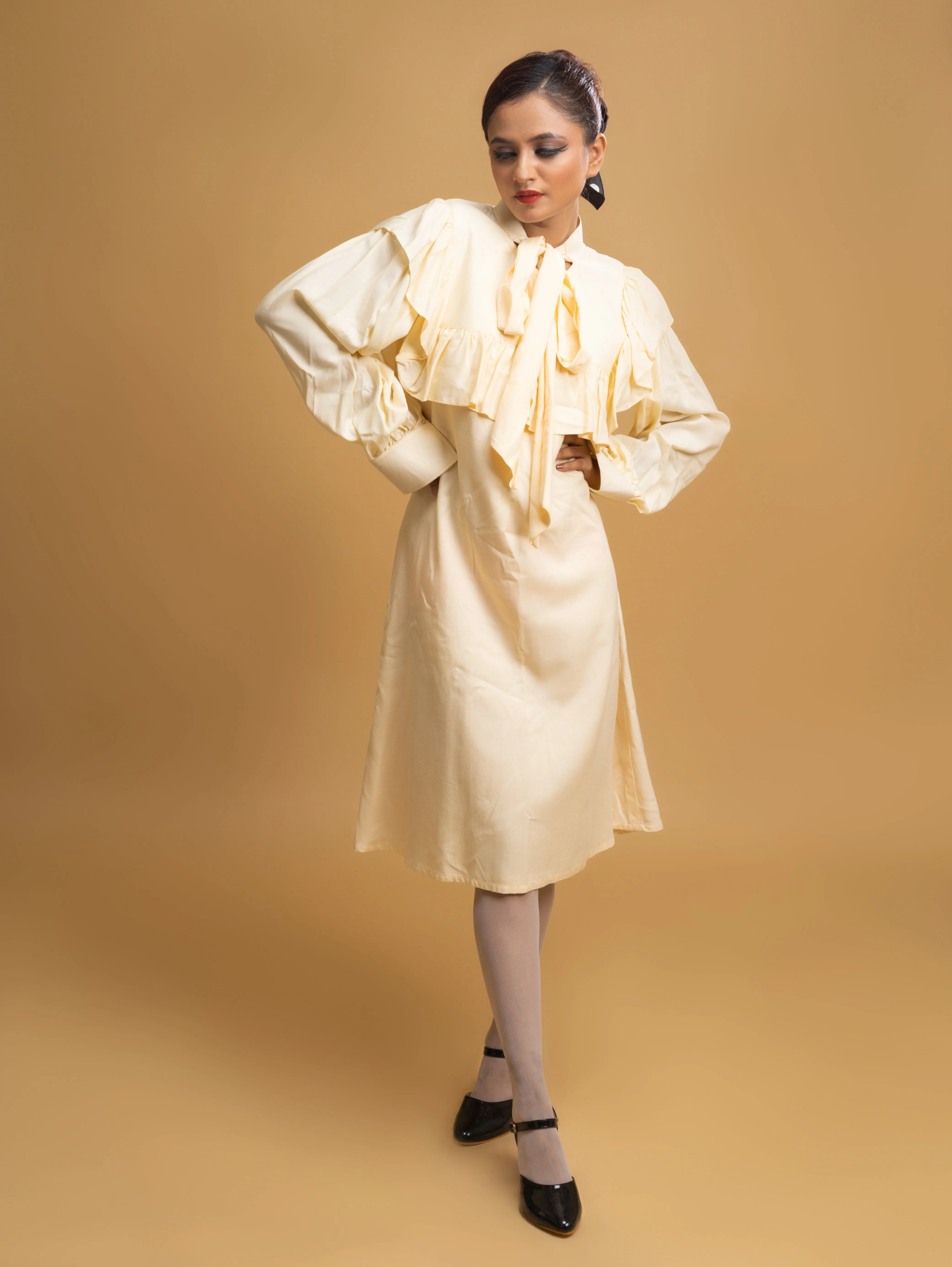 CREAM RUFFLE DRESS