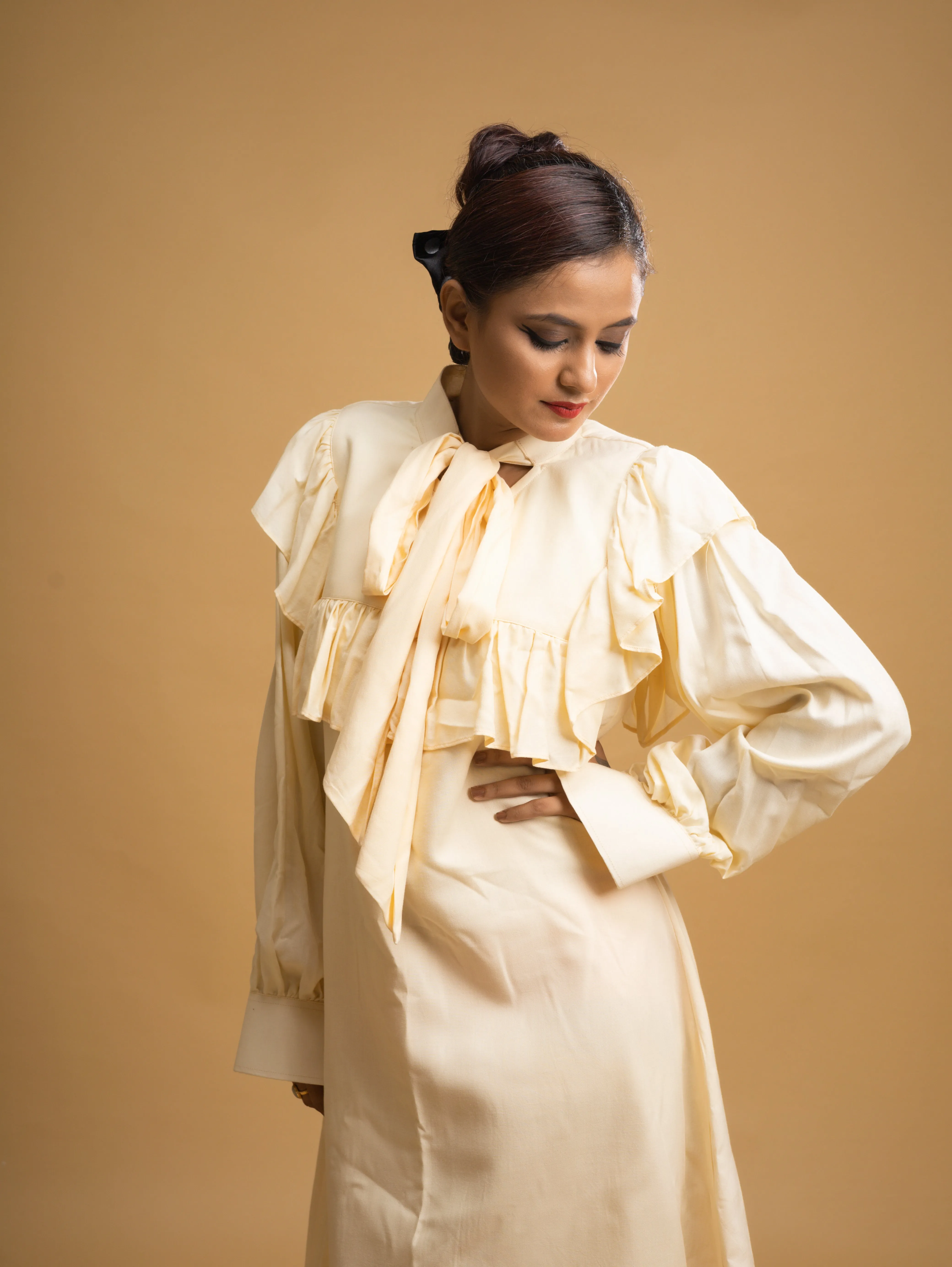 CREAM RUFFLE DRESS