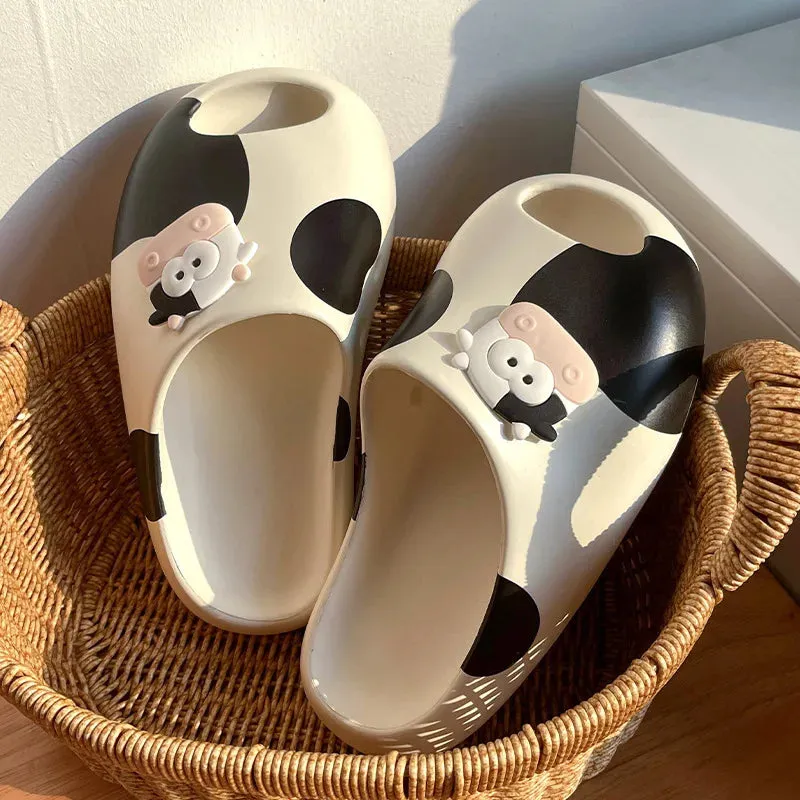 Cute Cartoon Cow Indoor Platform Slippers Women Summer Shoes Thick Sole Anti-slip Home Bathroom Shower Slides For Female
