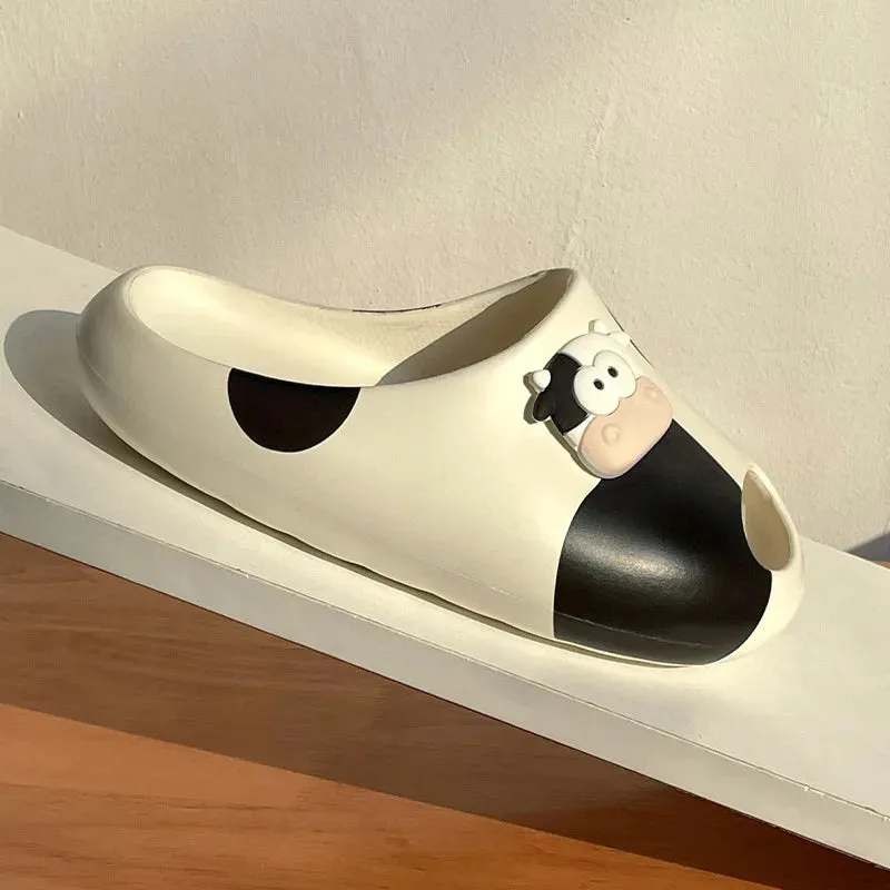 Cute Cartoon Cow Indoor Platform Slippers Women Summer Shoes Thick Sole Anti-slip Home Bathroom Shower Slides For Female