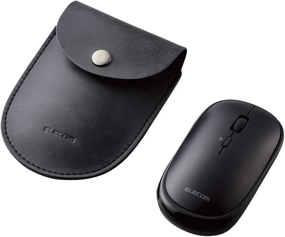 ELECOM Slint Bluetooth Mouse Ultra Slim Design Portable Mouse, Silent Click 4Button Function BlueLED 800/1600 DPI with Mouse Case M-TM10BBBK,BLACK