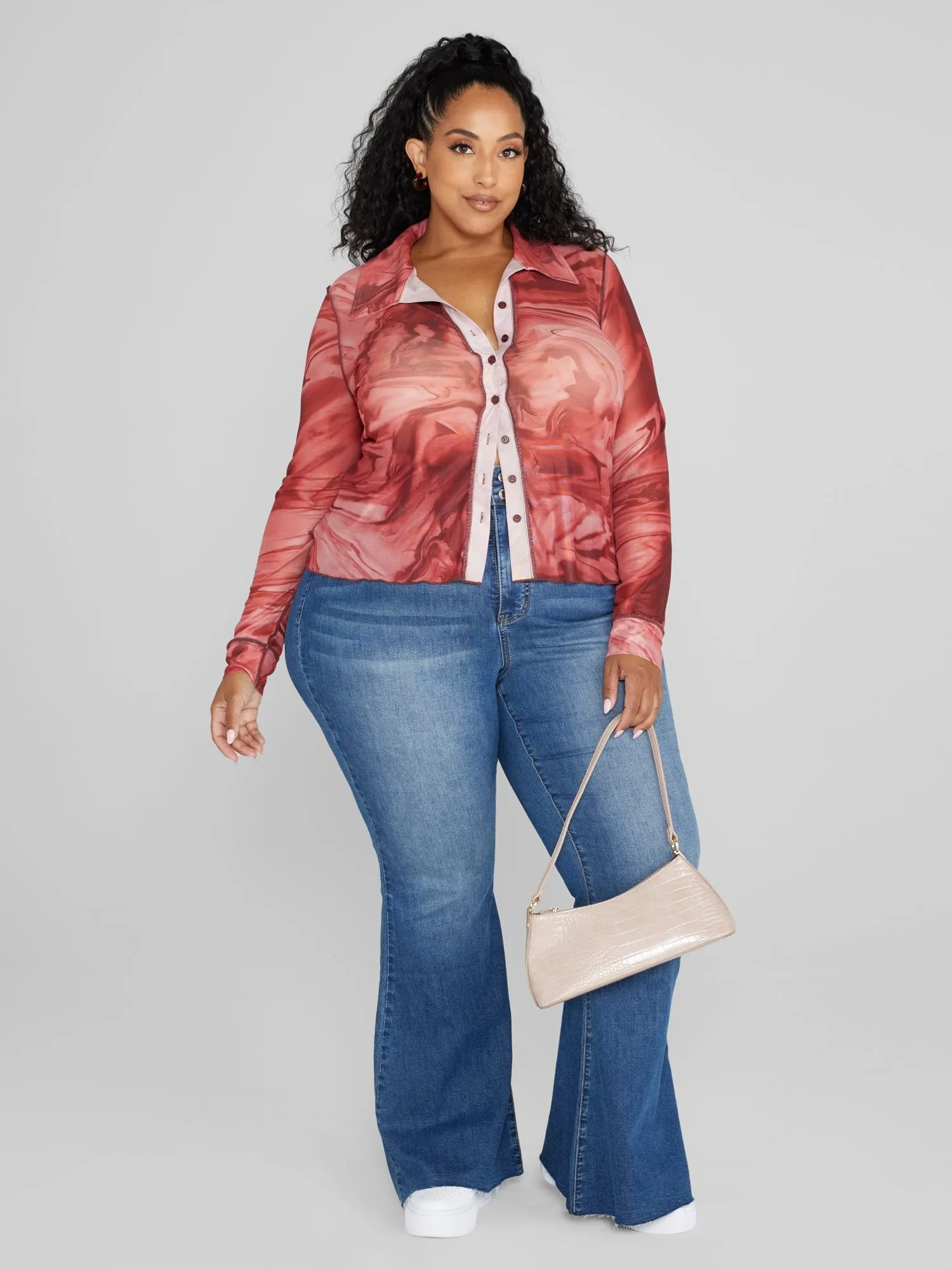 Fashion To Figure - Ariele Button-Down Mesh Shirt