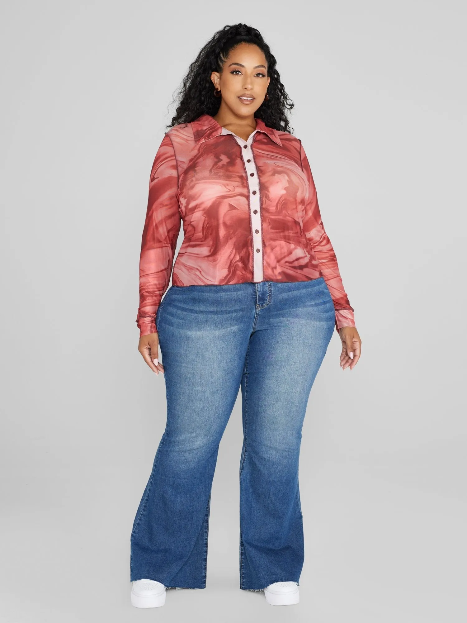 Fashion To Figure - Ariele Button-Down Mesh Shirt