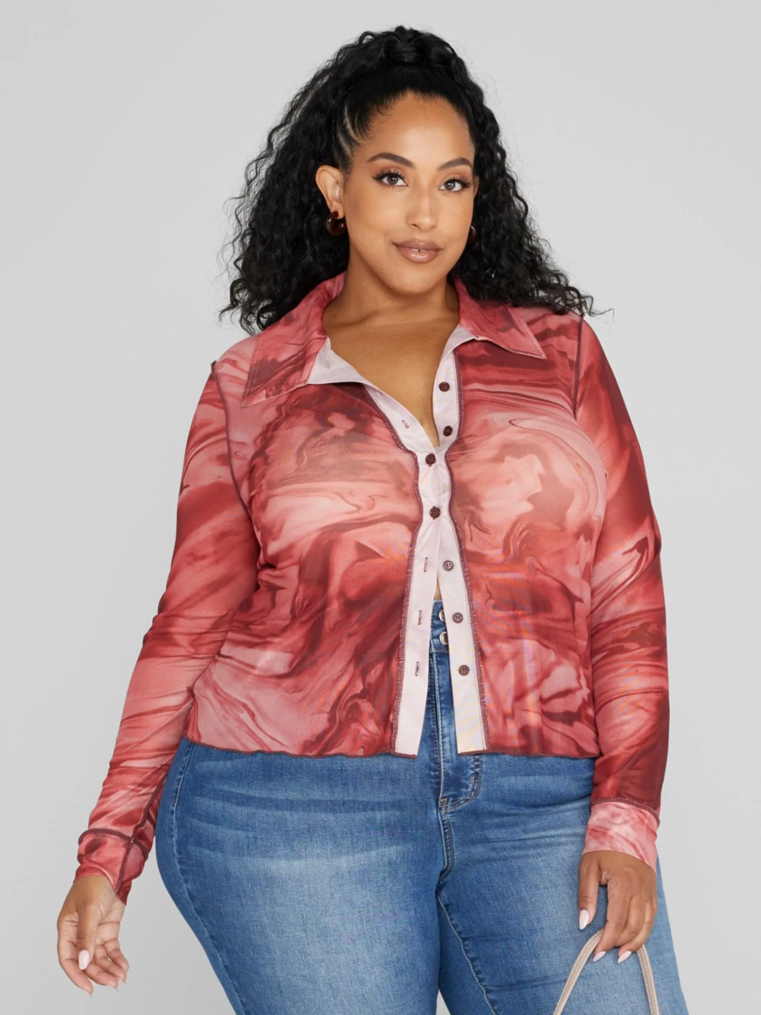Fashion To Figure - Ariele Button-Down Mesh Shirt