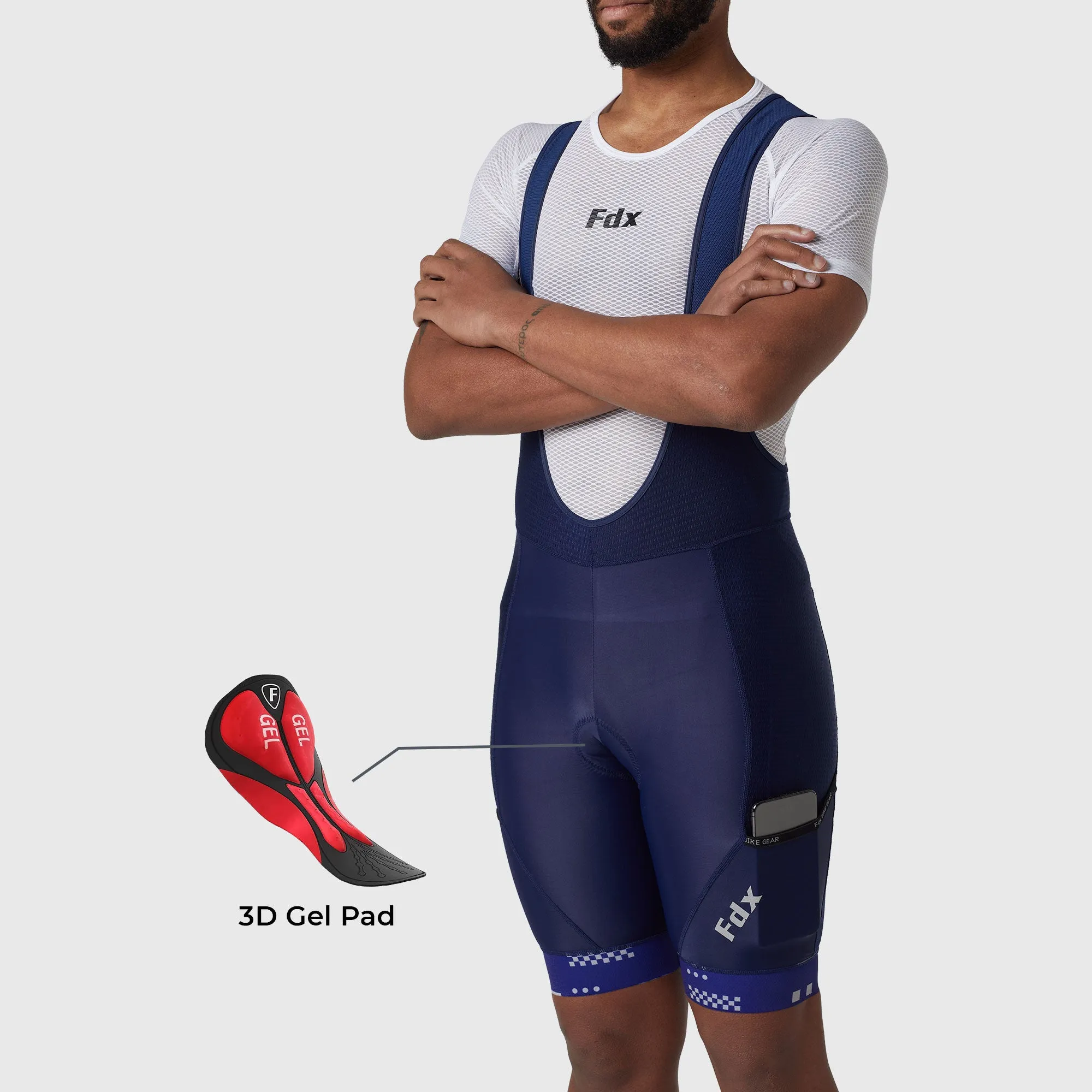 Fdx All Day Navy Blue Men's & Boy's Gel Padded Summer Cycling Cargo Bib Shorts
